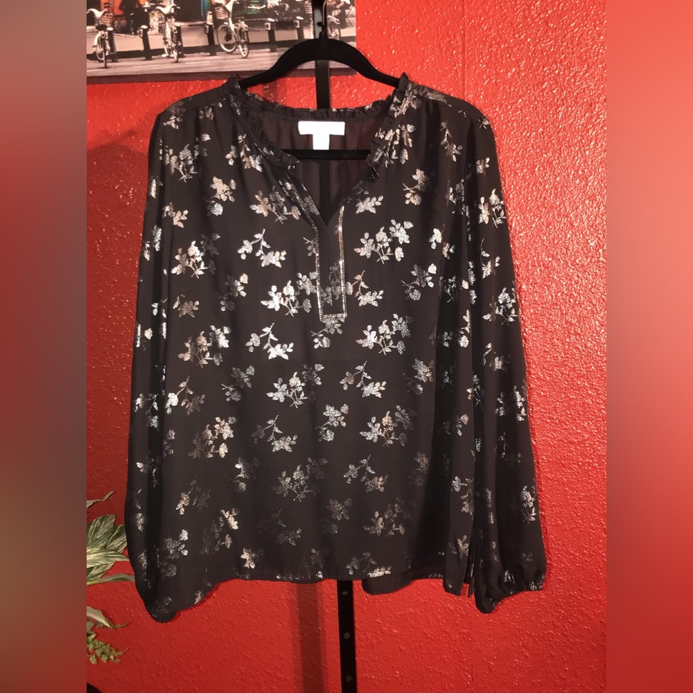 Liz Claiborne. Large. Black with silver floral design.
